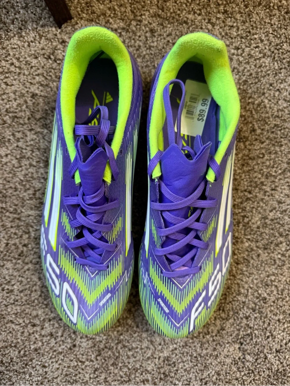 adidas Men’s Purple & Neon Green Athletic Shoes f50 soccer shoes